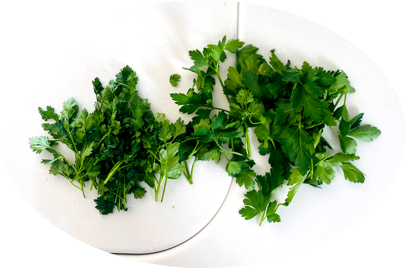 Remove hard stems from Chervil and Parsley.
Then finally chop the herbs.