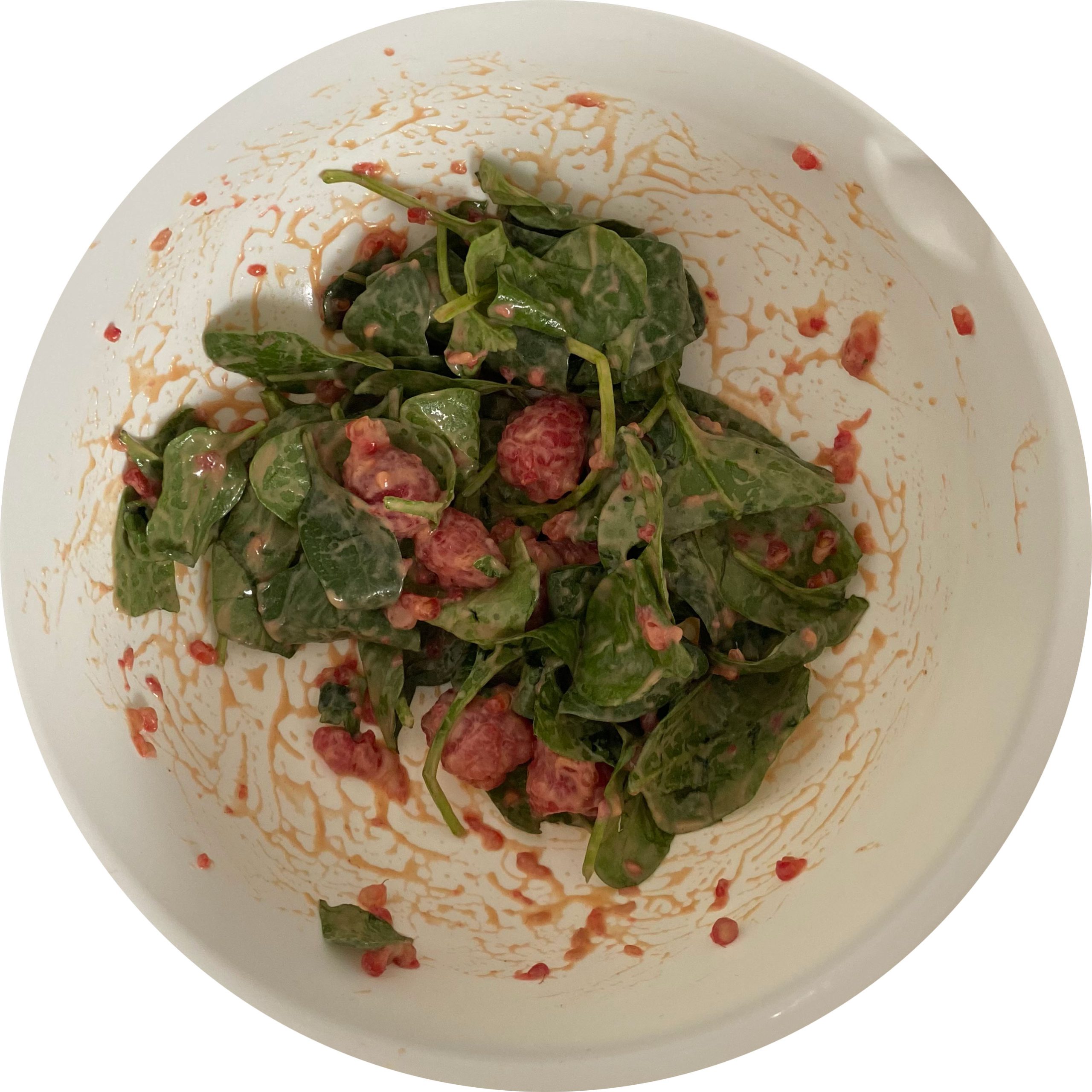 In a mixing bawl, mix baby spinach, remaining raspberries and Dijon - Raspberry dressing.
